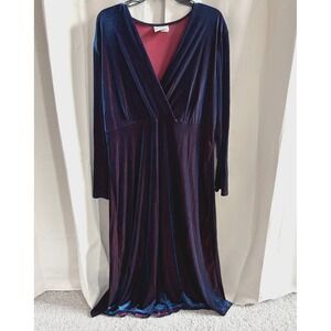 Vtg KC Spencer Dress Sz 16W Optical Illusion Velvet Midi Evening Elegant 17872